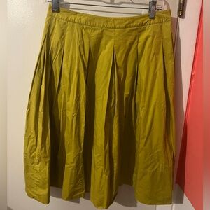 Talbots Chartreuse Pleated Cotton Midi Skirt - Size 2